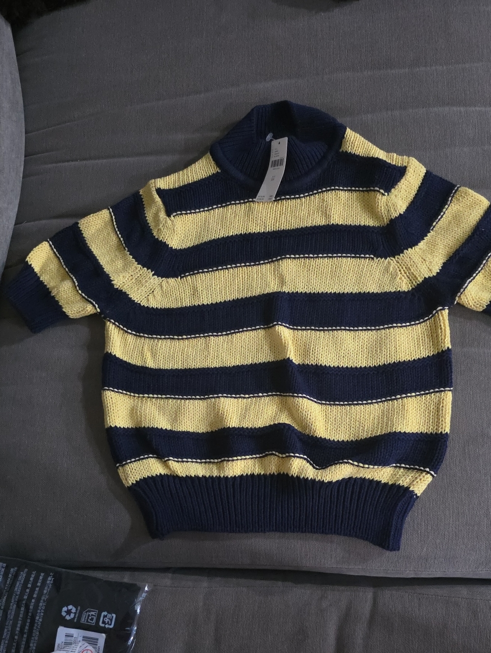 Anthropologie PILCRO Striped Short-Sleeve Knit Top - Yellow & Navy